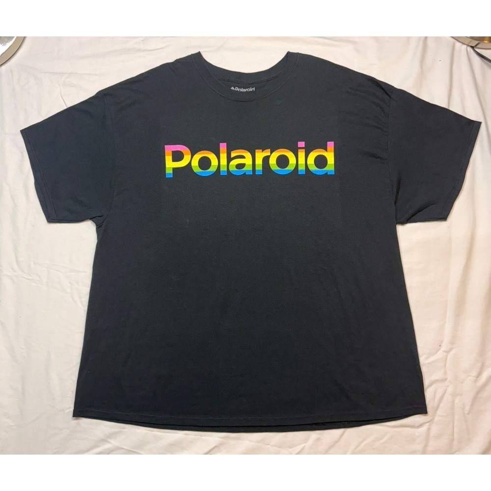 Polaroid T Shirt Size 3XL Black and Rainbow Neon Colors Unisex Graphic Tee